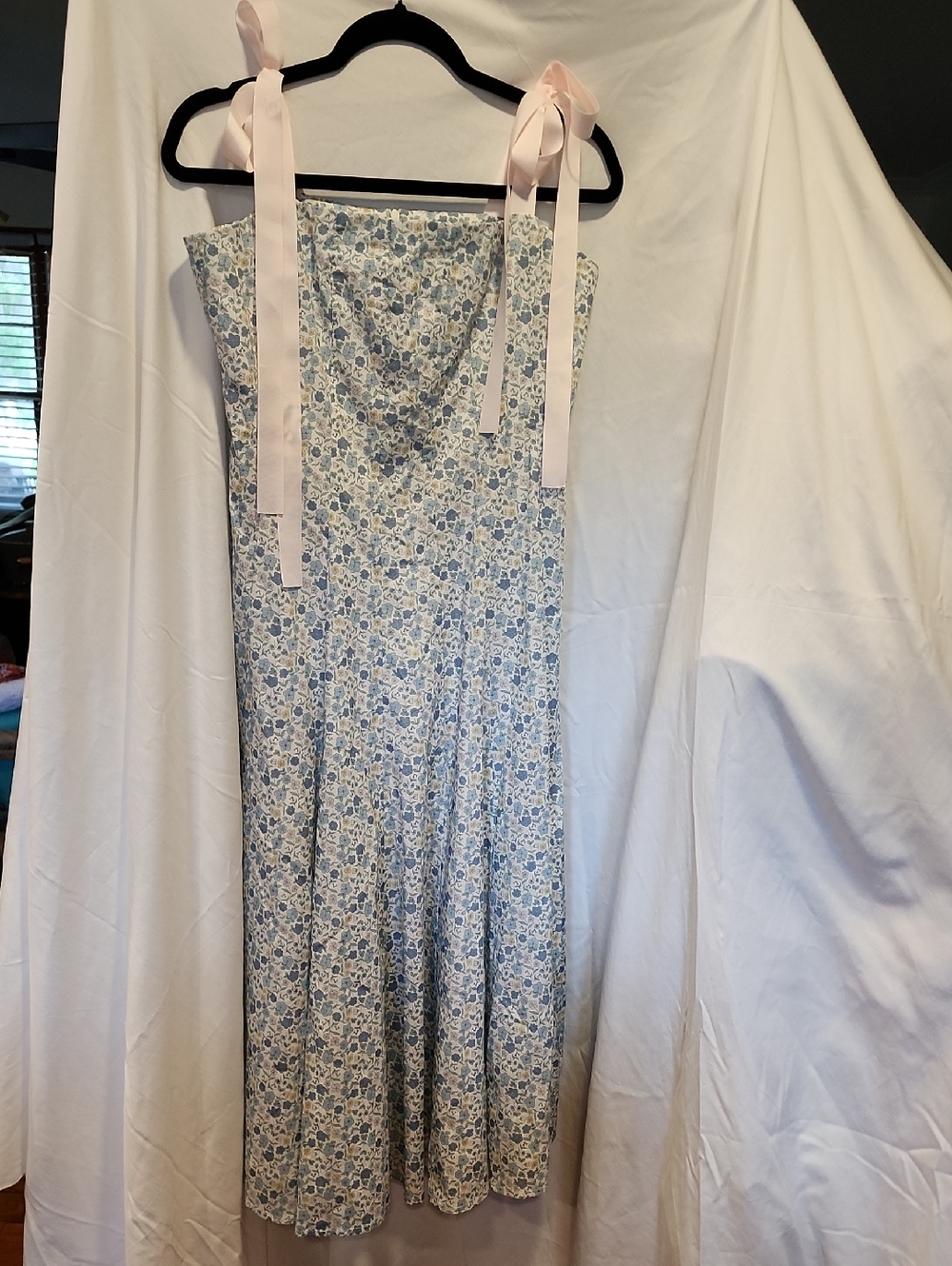Henry Duvall Gabriella Dress In Pastel Petal Floral Pink Ribbon Straps